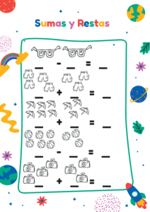 Dibujos con SUMAS Y RESTAS Fichas para imprimir