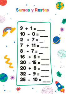 Dibujos con SUMAS Y RESTAS Fichas para imprimir
