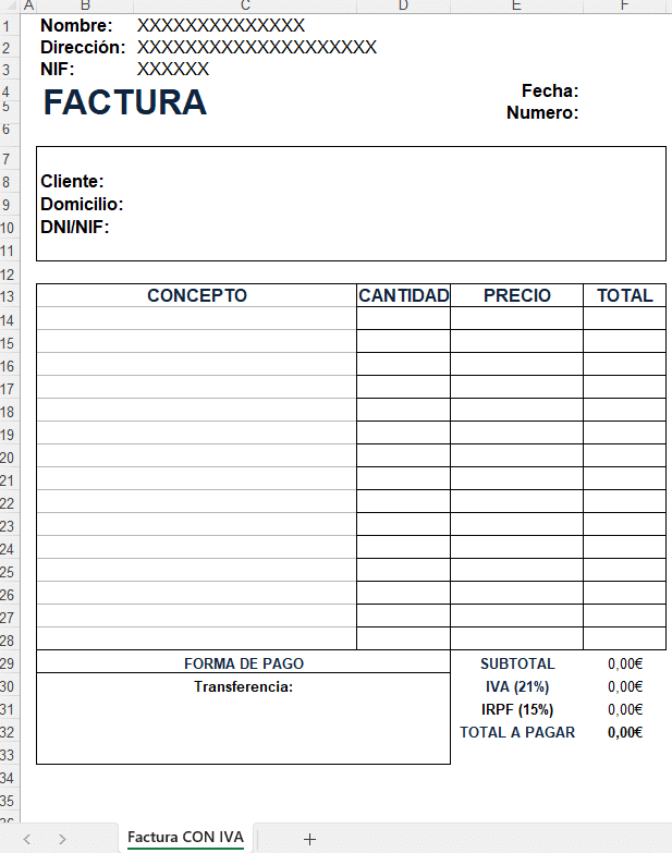 Plantilla Excel De FACTURA Con IVA E IRPF GRATIS Plantilla Excel De FACTURA Con IVA E IRPF GRATIS