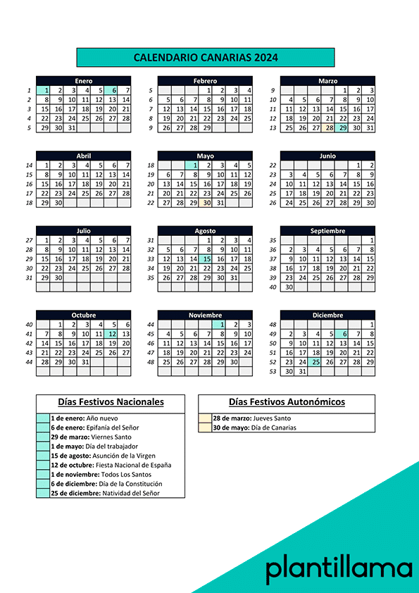 CALENDARIO Laboral CANARIAS 2024 en Excel [Descargar Gratis]