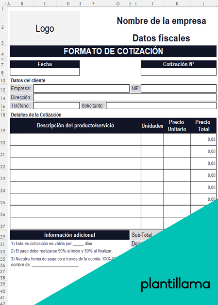 Formato de cotización excel