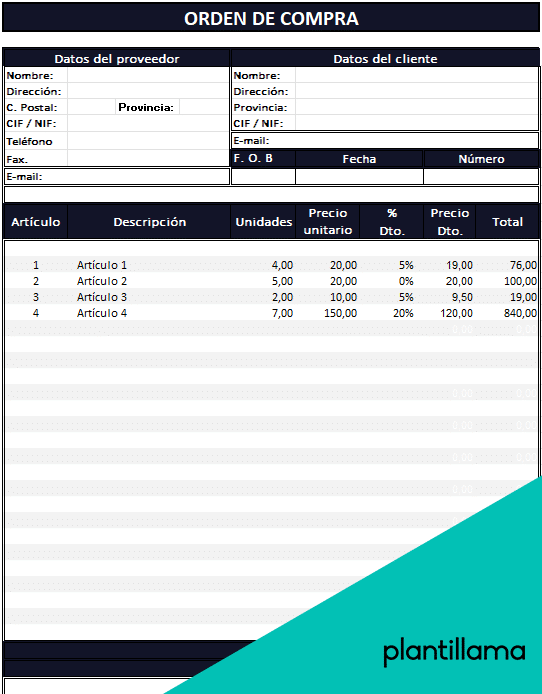 Orden de compra Word