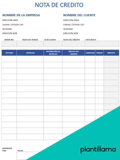 ejemplo de nota de credito