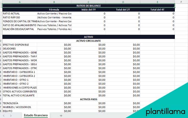 estados financieros ejemplos excel