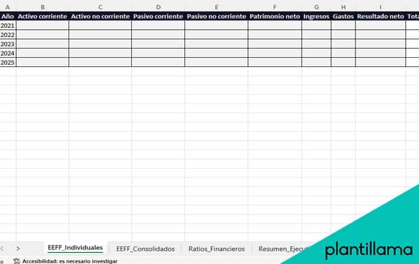 formato de estado financiero en excel