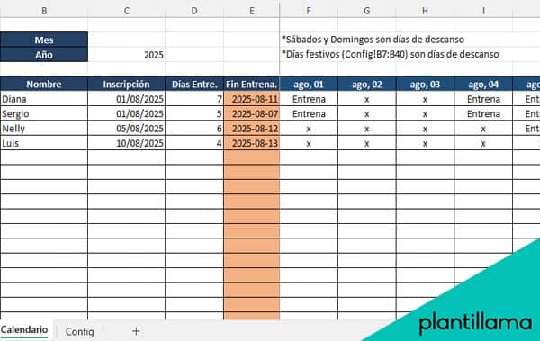 plantilla de entrenamiento excel gratis descargar