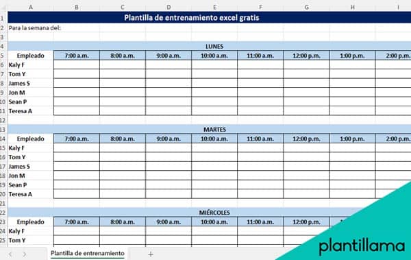 plantilla de entrenamiento excel gratis