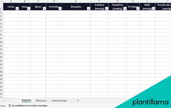 plantilla para apuntar la tension en excel