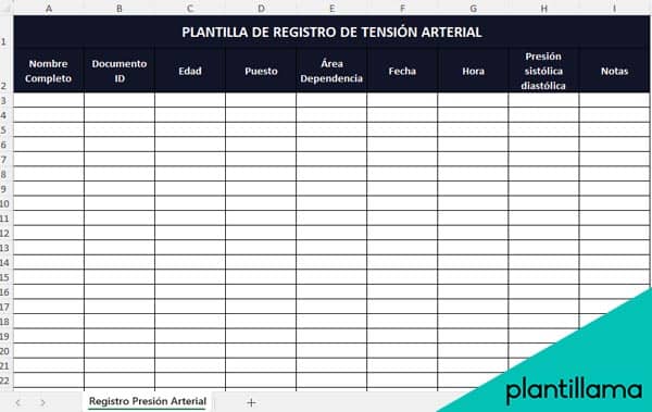 plantilla registro tensión arterial excel