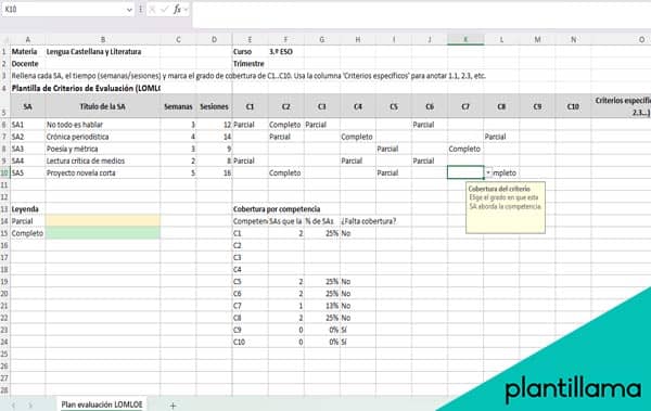 Plantilla de evaluación LOMLOE