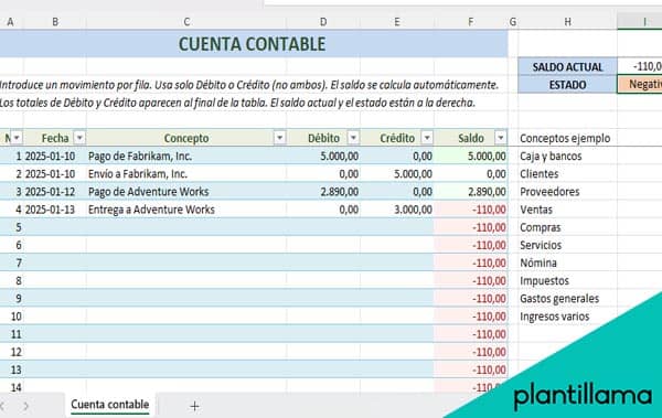 plantilla asientos contables excel