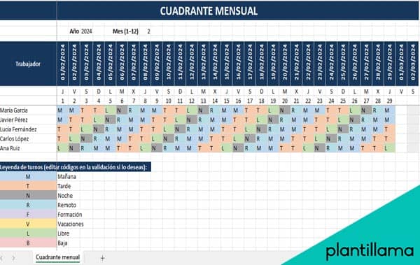 plantilla cuadrante mensual excel gratis