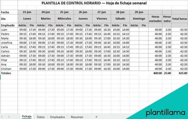 plantilla fichaje trabajadores excel