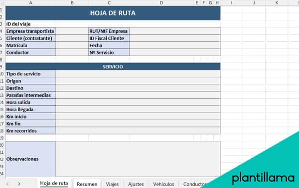 plantilla hoja de ruta excel