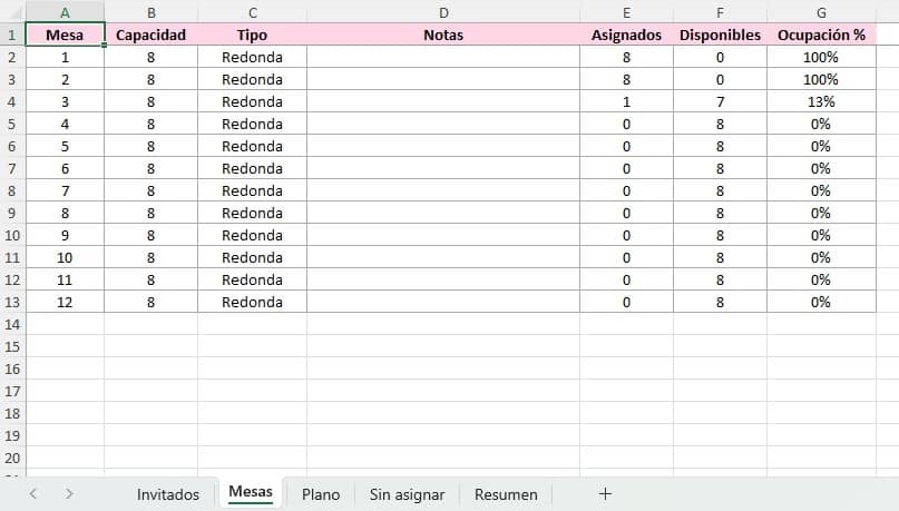 plantilla para organizar invitados boda excel