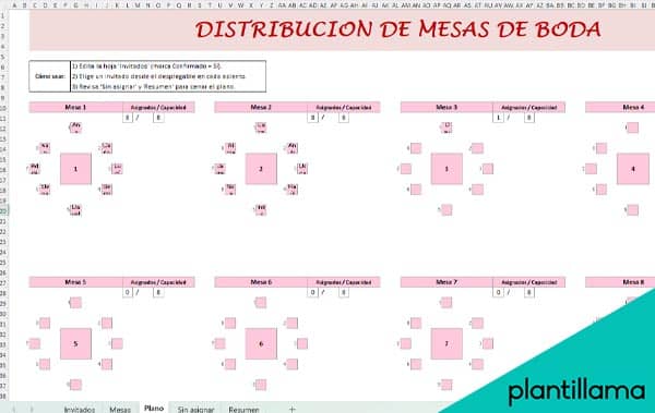 plantilla para organizar mesas boda excel