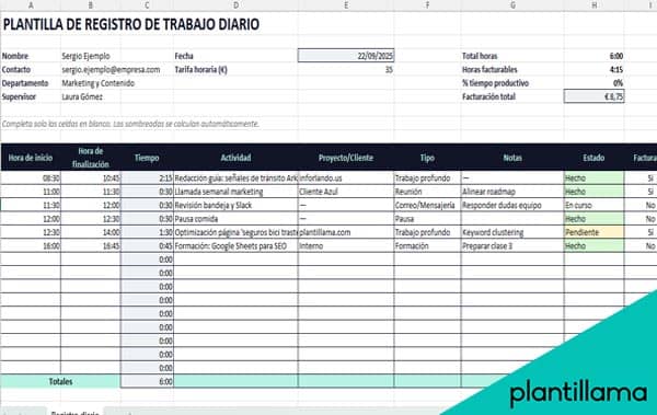 registro diario de jornada excel