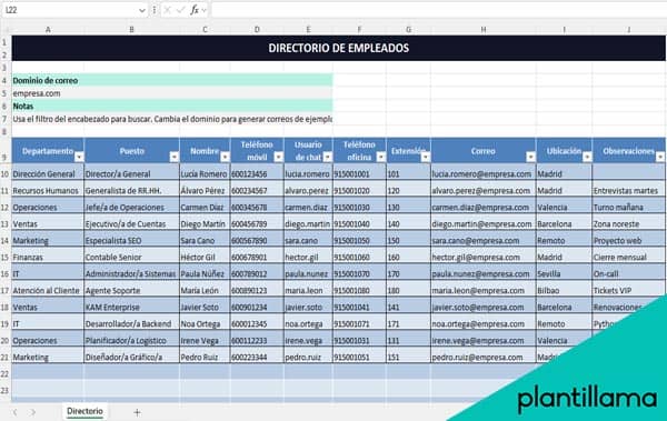 formato de directorio de empresas excel