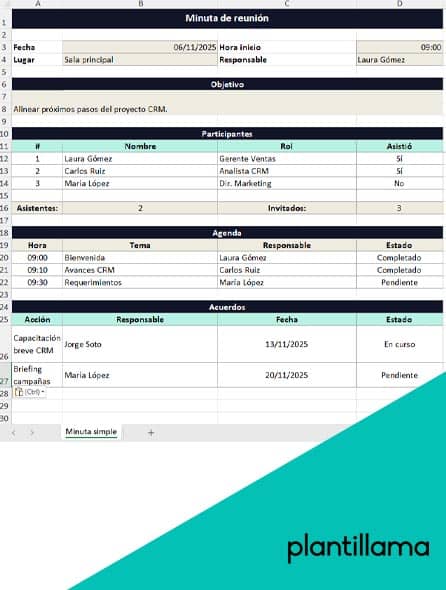 formato de minuta de reunion en excel