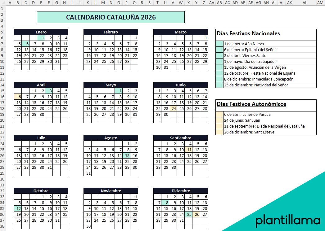 Calendario laboral Catalunya 2026 con festivos