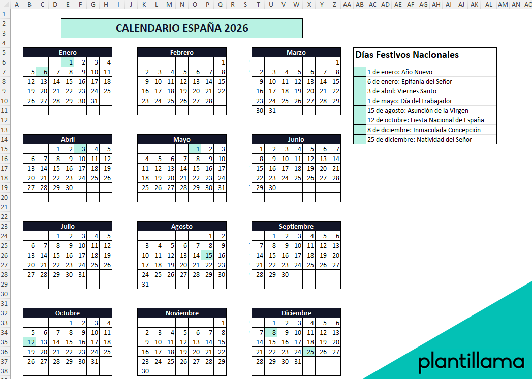 Calendario laboral España 2026 con festivos
