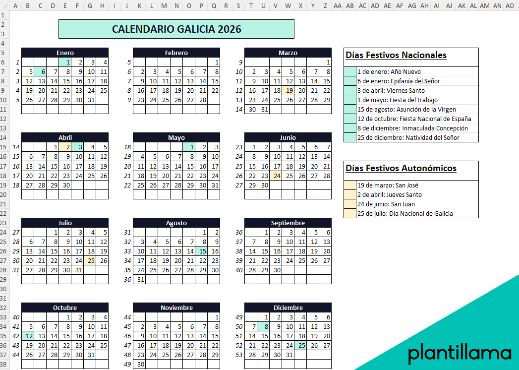 Calendario laboral Galicia 2026