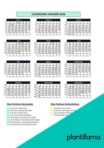 Calendario laboral Aragon 2026