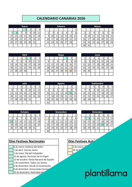Calendario laboral Canarias 2026 con festivos