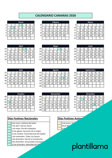 Calendario laboral Canarias 2026