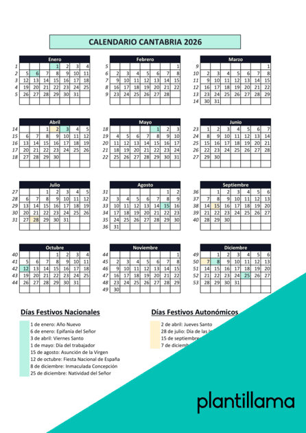 Calendario laboral Cantabria 2026