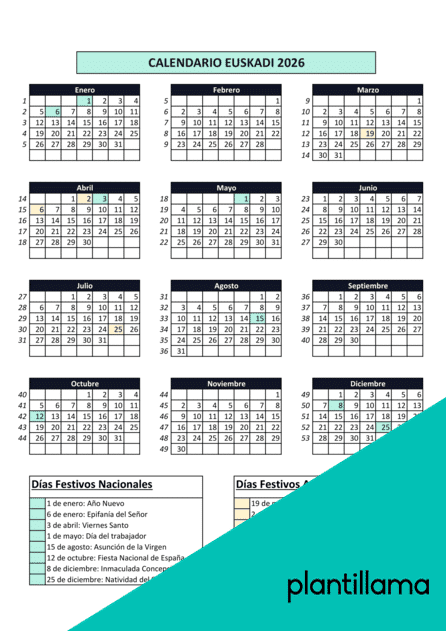 Calendario laboral Euskadi 2026