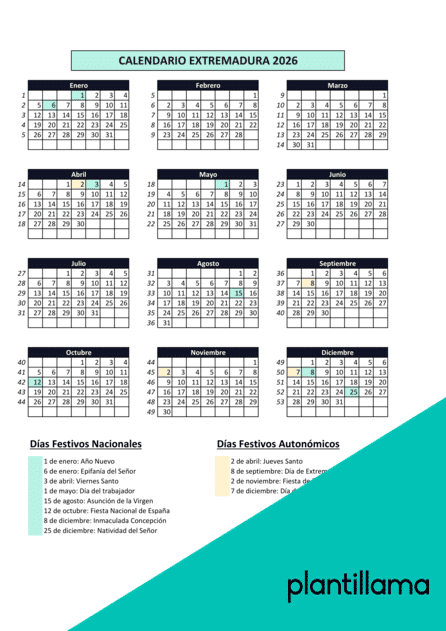 Calendario laboral Extremadura 2026