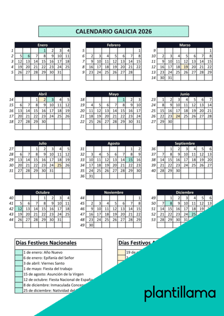 Calendario laboral Galicia 2026