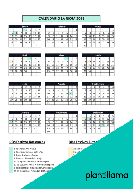 Calendario laboral La Rioja 2026 con festivos