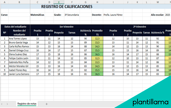 formato de calificaciones en excel gratis
