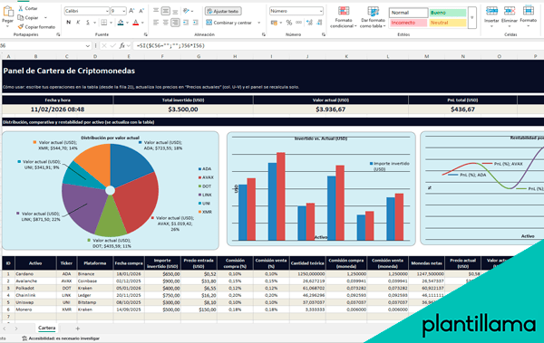 cartera de criptomonedas excel