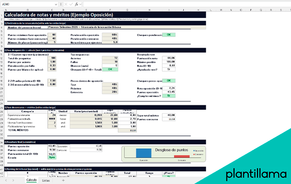excel para calcular notas de oposiciones