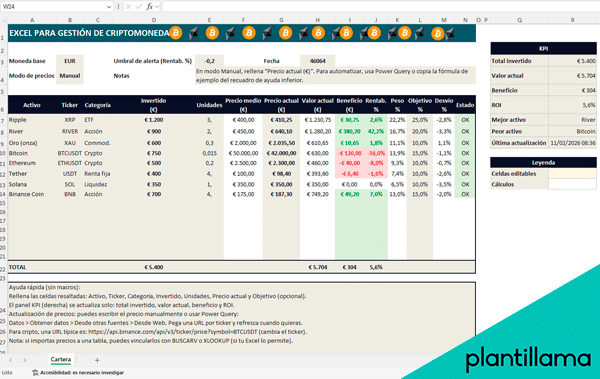 excel para criptomonedas