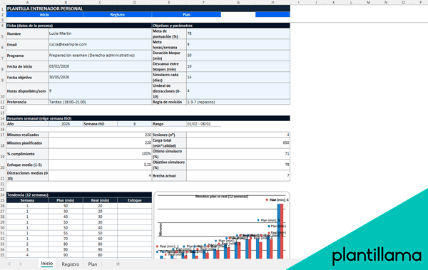 plantilla de entrenamiento excel gratis