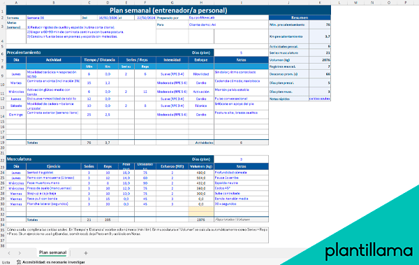 plantilla excel para entrenadores personales