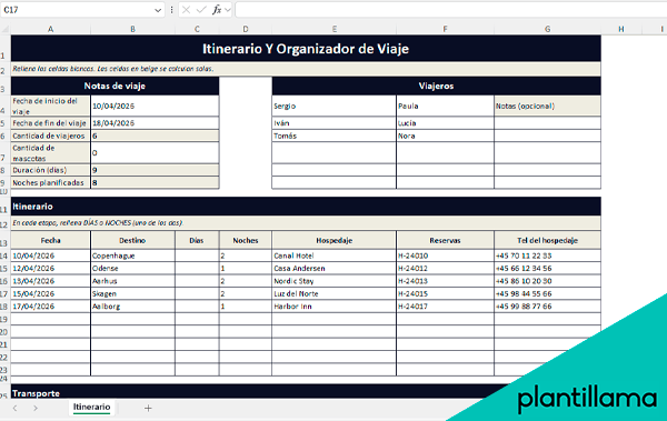 plantilla para organizar viaje excel