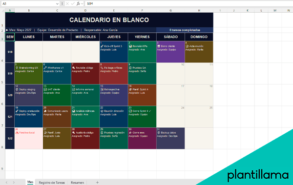calendario en blanco excel