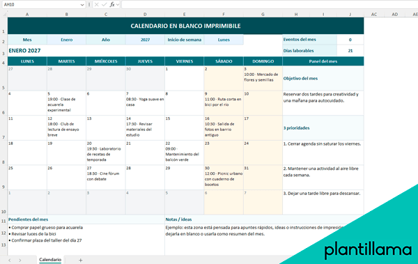 calendario en blanco para descargar