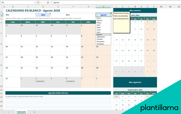 calendario en blanco para imprimir en excel
