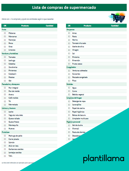 lista de compras de supermercado excel