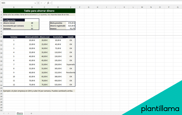 tabla para ahorrar dinero excel gratis
