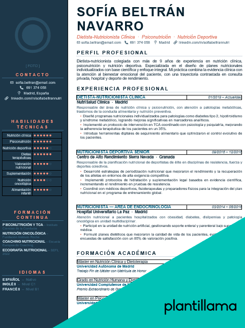 CV nutricionista plantilla