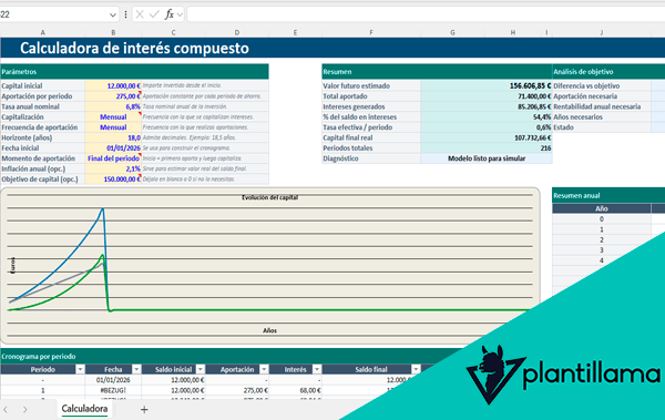calculadora interes compuesto excel