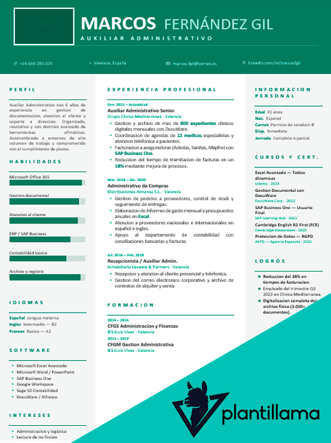 curriculum auxiliar administrativo