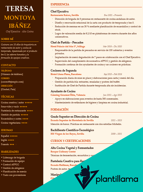 curriculum cocinera